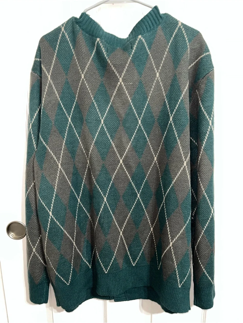 PacSun Teal and Gray Argyle Cardigan Sweater